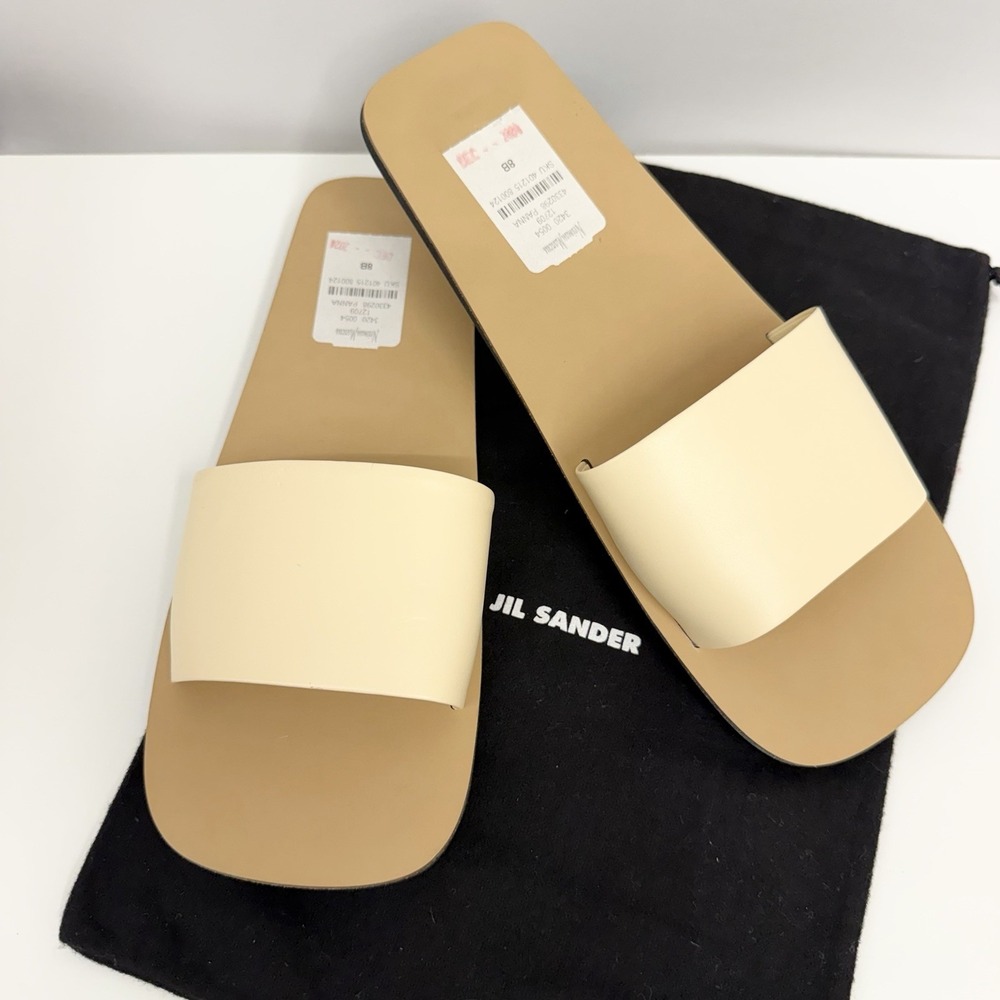 Jil Sander Leather Flats Shoes Beige NEW $550.00 Size 38 8 B